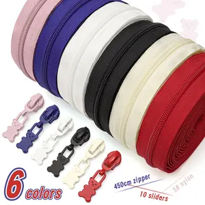 Multicolor Bear Theme Zipper Set, 5# 450cm Zippers with 10 Matching Zipper Heads, Ideal for Home Sewing DIY Crafts Replacement