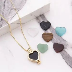 Heart-shaped locket combo necklace with natural gemstones