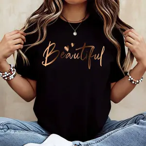 Beautiful Script Print T Shirt  Casual Loose Fit For Everyday Wear And Light Activities