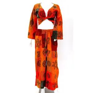 Patchwork Palazzo 2-Piece Set | Cotton Pants & Top Outfit