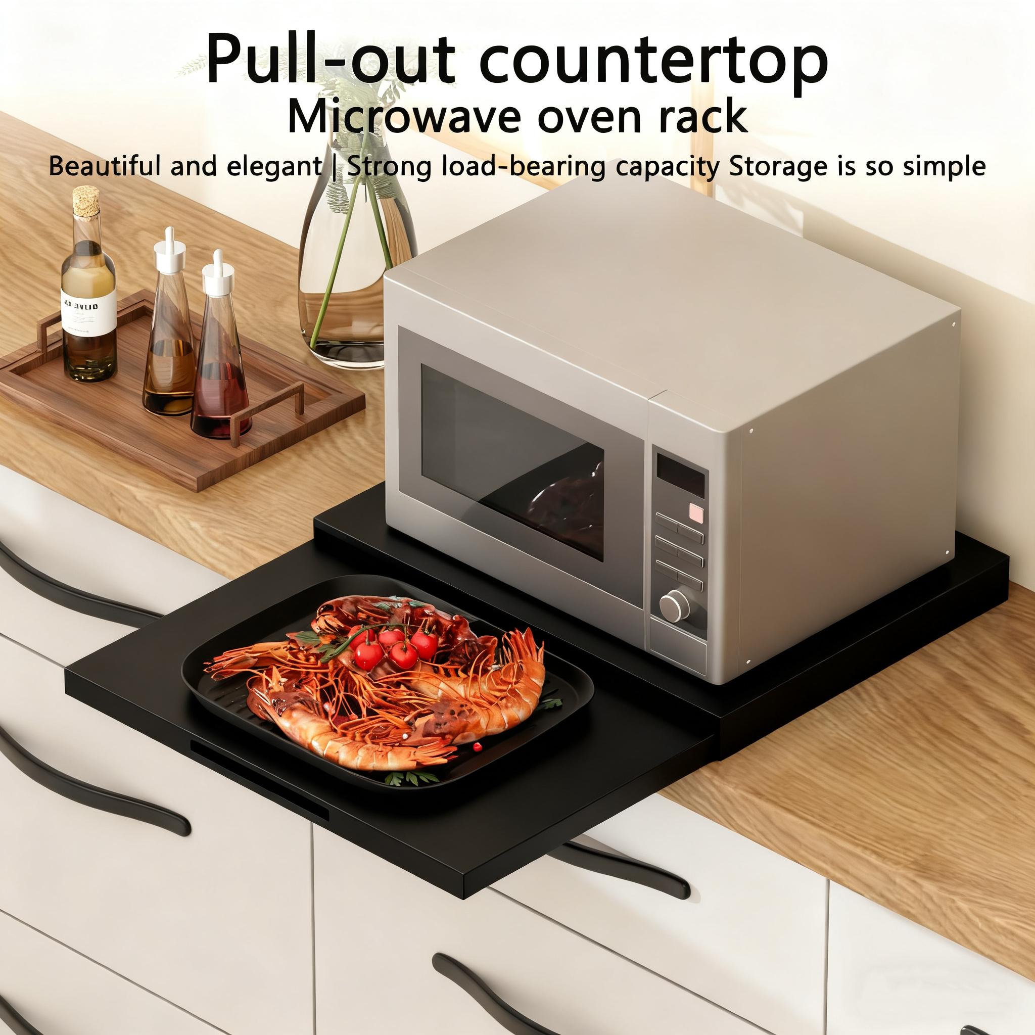 Pull-out Metal Kitchen Shelf - Large Capacity Multi-function Extension Drawer Board, Kitchen Storage And Finishing Necessary, Rust-proof Material, Home Clean Solution, Save Space Pull-out Shelf, Suitable For Microwave Oven, Air Fryer, Rice Cooker