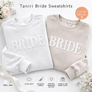 Taniri Bride Sweatshirt for Women, Soft Minimal Bridal Crewneck Pullover, Wedding Morning Outfit, Honeymoon Gift, White Sand Long Sleeve Top, Cozy Bridal Hoodie Style Womenswear, Cute Getting Ready Top
