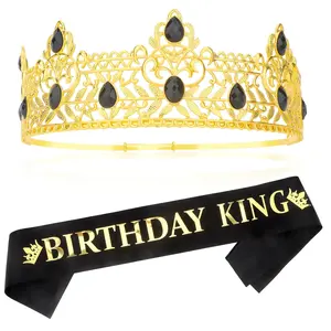 Birthday  Crown & Sash for Men Boys, Crowns Vintage Baroque Crown Birthday Decorations Gifts for Men - (Adjustable Size)
