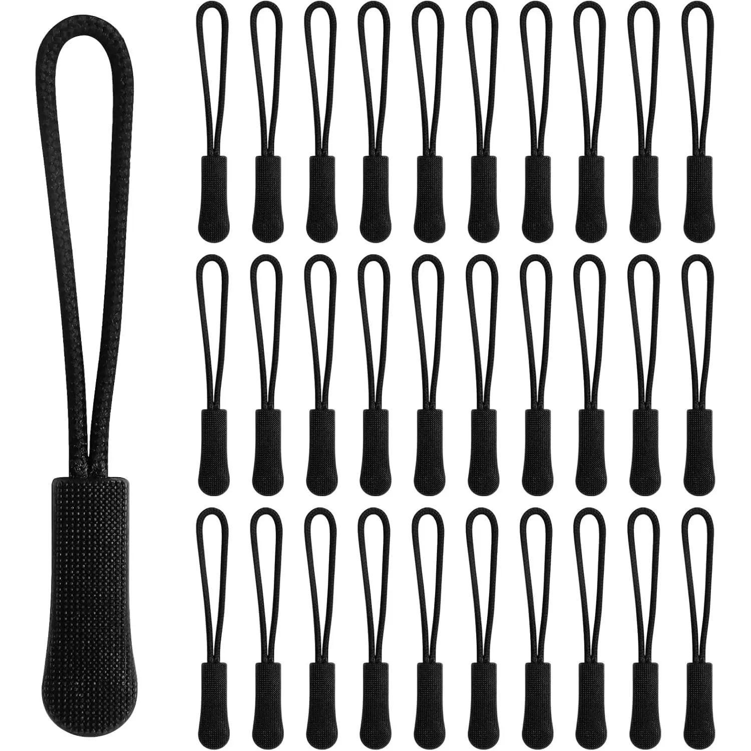 30 count Zipper Pull ,Zipper Pulls,  for Jackets,Golf Bag,Purses,Backpacks,Tents,Boots,Pants,Luggage(Black,  Extender)