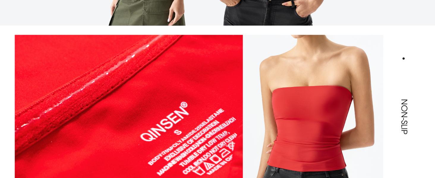 QINSEN Women's Tube Top Double Lined Strapless Bandeau Top Summer Slim Fit Going Out Tank Tops