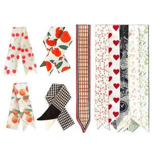 10 pieces Ribbon Scarf Set, Skinny Hair Scarf, for Handbag Handle, for Bag, Wrist, Purse Scarf, Headband, Ponytail, Stylish Printed Fashion Accessories for Women Girls