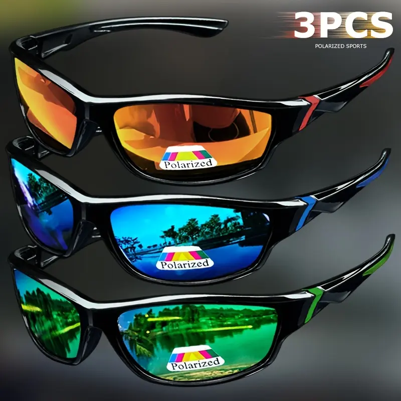 3PCS Vintage Sporty Sunglasses - Anti-Glare UV400 Lens Outdoor Sports Eyewear for Male, Eye-Friendly Party Eyewear (Festive Supplies, Party Hats Masks & Accessories Category), Cycling Fishing Sunglasses