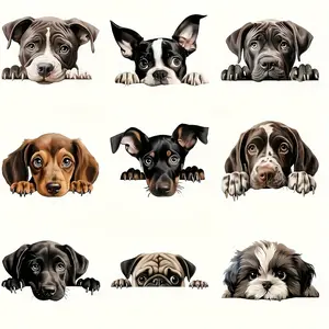 9 Piece Peeking Dog Sublimation Iron-On Transfer, DIY Clothing, T-Shirts, Masks, Jeans, Backpacks, Hats, Pillows, Washable Design