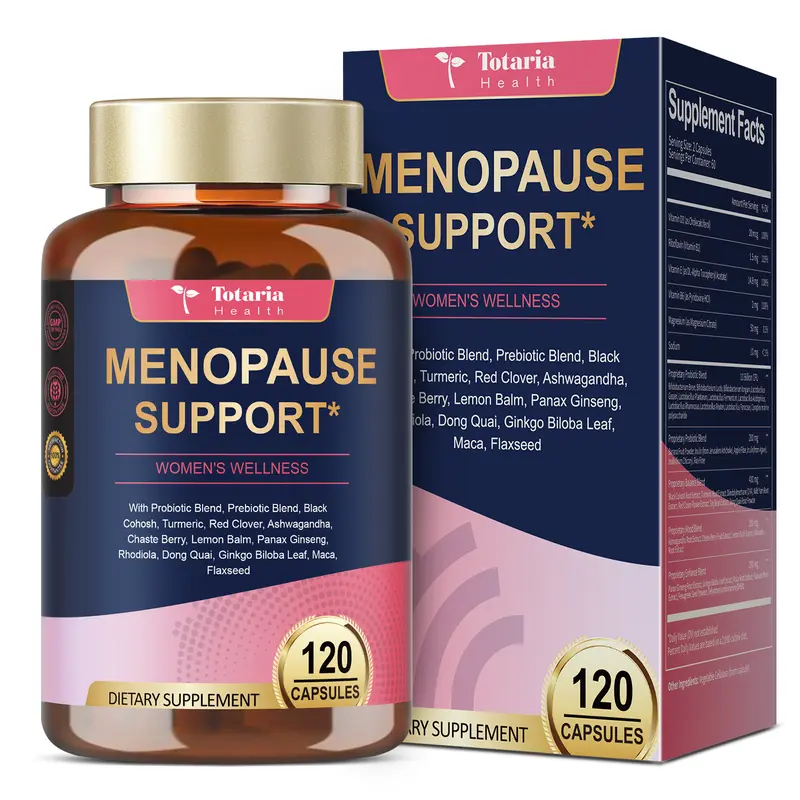 Totaria 40-in-1 Menopause Supplements for Women, Multibenefit & Complete Black Cohosh for Hot Flashes, Night Sweats & Hormone Balance, w/ Probiotics, DIM, Vitex, Dong Quai, Red Clover 120 Vegan Caps Healthcare Dietary Edible Fitness Vitamins Capsule