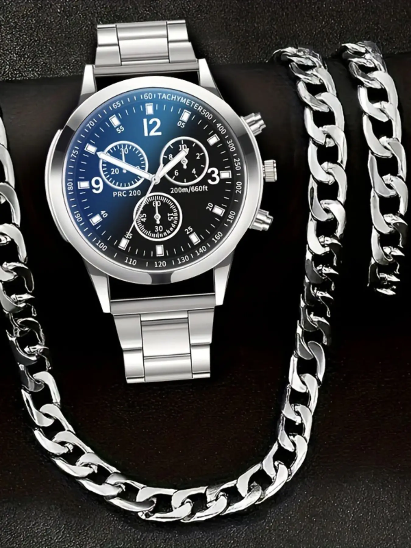 Men's Business Analog Quartz Movement Watch & Chain Bracelet & Necklace, Fashion Round Alloy Dial Watch Set for Party, Daily Decor, Trendy All-match & Exquisite Wristwatch Set for Gift, Business Quartz Watches