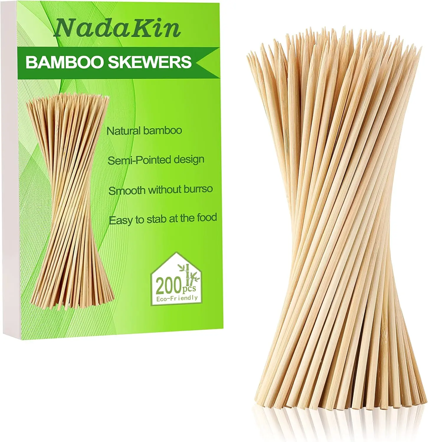 12 in Wooden Bamboo Barbecue Skewers - 200 PCS Large Set, Natural, No Burr to Sting Fingers, Cleaned, Easy to Use, Each Stick Selected, Rustic Look, Smooth Tips, Kitchen Gadget for Grilling, Mini Burgers, Bbq Parties