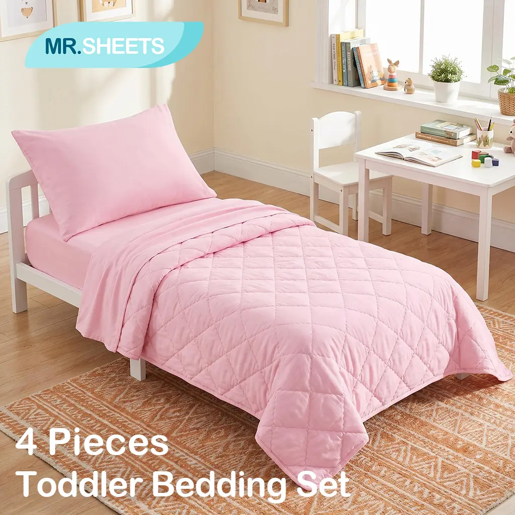 NTBAY 4-Piece Toddler Bedding Set, Microfiber Comforter, Sheets & Pillowcase, Skin-Friendly Breathable Washable Bedding for Boys Girls, Bed Accessories