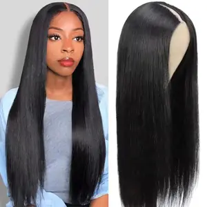 Larhali No Glue Straight V Part Wig 100% Brazilian Remy Human Hair 16-32 Inch 200% Density Swiss Lace Transparent Cap For Women