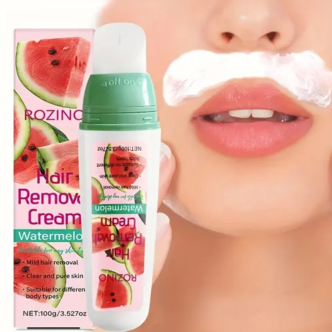 ROZINO Hair Removal Cream Gentle Soothing Smooth Watermelon Fresh Scent for Sensitive Areas: Removes Unwanted Hair & Provides 3-in-1 Care