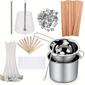 Blingfun Candle Making Kit, Includes Wax Melting Pot , Wood Wicks and Candle Wicks, Wick Stickers & Holder, Wick Centering Tool, Reusable, suitable for DIY candle making, cylindrical candles, and chapel candles, Metal