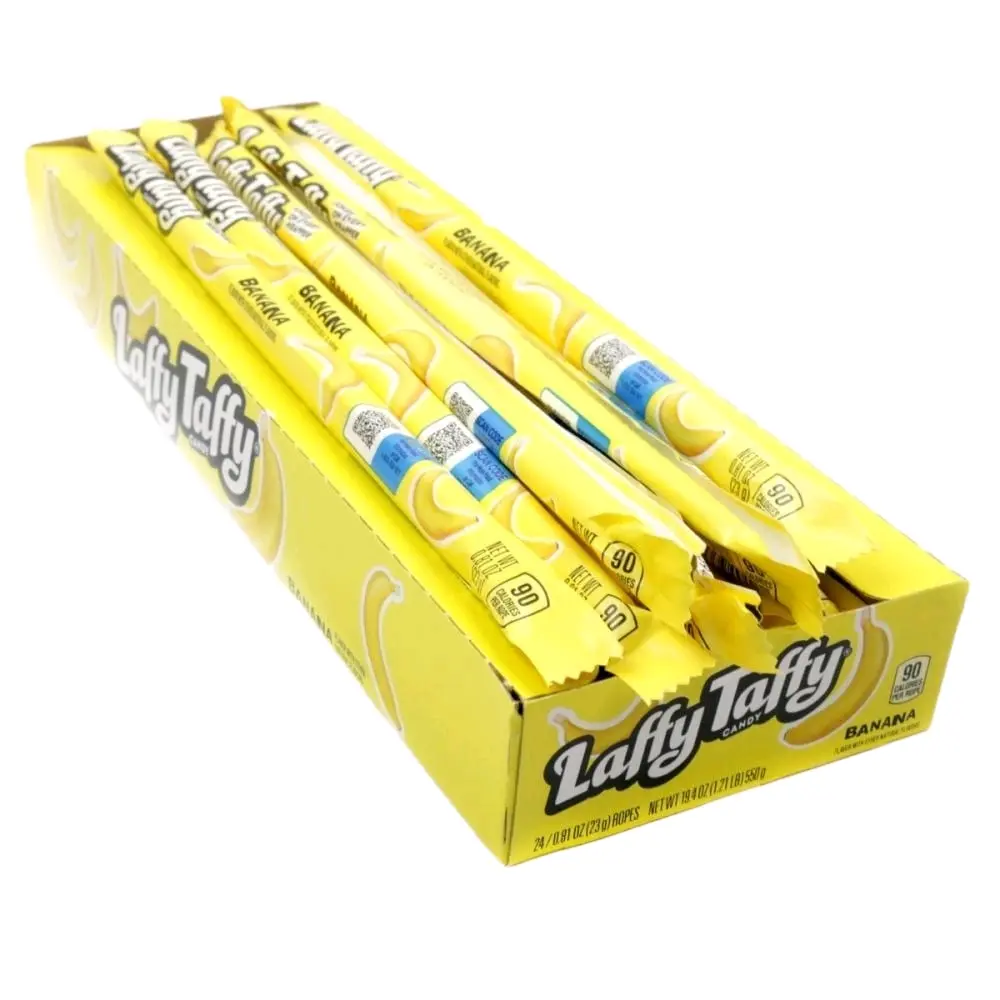 Laffy Taffy Banana Flavor Taffy Ropes - 24-Count Box, Low Sodium Natural Candy with Sugar-Sweet Taste, 12-Month Room-Temp Freshness, Ideal for US Cupboard Storage