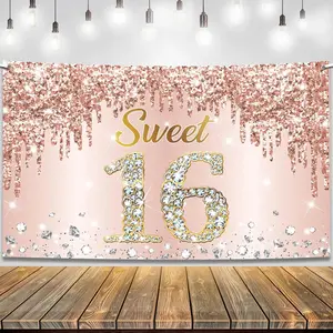 Sweet 16 Banner Rose Gold - Large, 72x44 Inch | Sweet 16 Party Decorations | Sweet 16 Birthday Banner for Sweet Sixteen Party Decorations