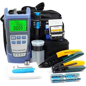 FTTH Fiber Optic Cold Connection Assembly Termination Tools Kit Bag with Visual Fault Locator Fiber Cleaver SC FC Connector Optical Power Meter Finder  Tester Stripper Tool Dust Free Paper