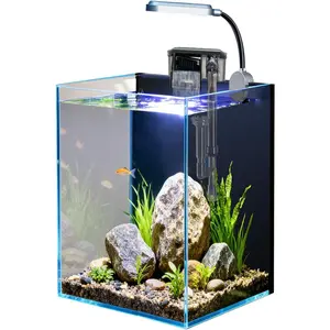 1.5 Gallon Fish Tank Starter Kits, Nano Glass Aquarium with Filter, Led Light for Small Betta Fish Tank