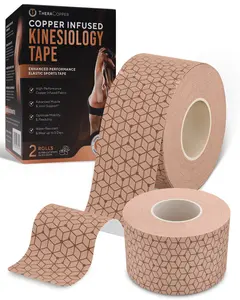TheraCopper Copper Infused Kinesiology Tape (Tan) – 2 Rolls (40 Precut Strips)