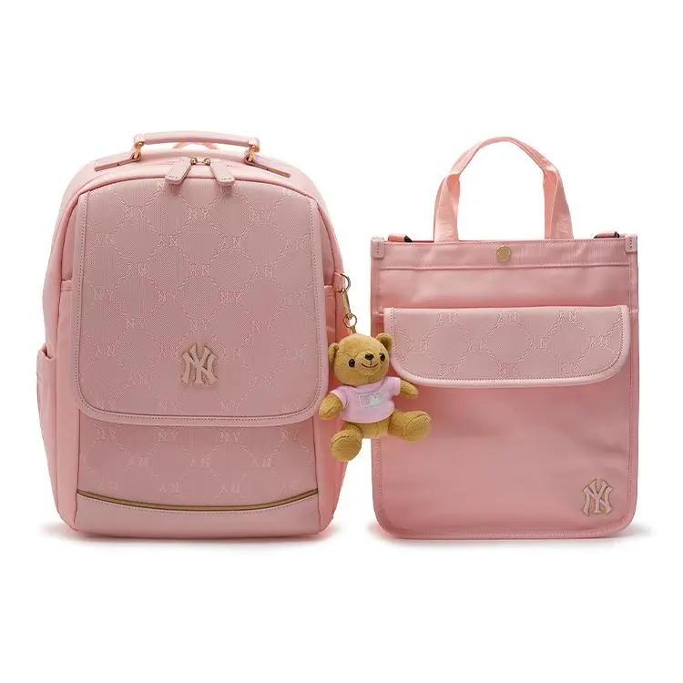 MLB New York Yankees Retro Diamond Quilted Nylon Backpack for Women, Adjustable Strap, Zipper Closure, 2-in-1 Purse Backpack Combo Pink Bookbag