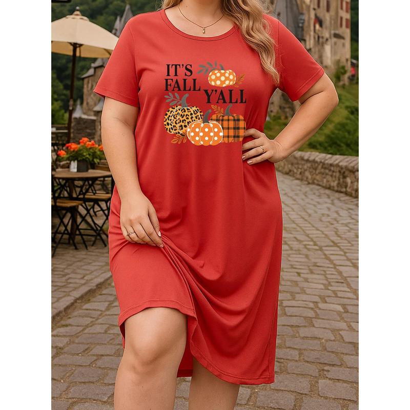 Women's Pajamas Bathrobe Nightgown T-Shirt Extra Long Dress Made of Fall Pumpkin Halloween Pattern Printed Fabric Comfortable Stylish Sexy Summer Loungewear Gift for Wives and Mothers Adjustable Nightie night gown women slim fit nightgown Nightwear Lace