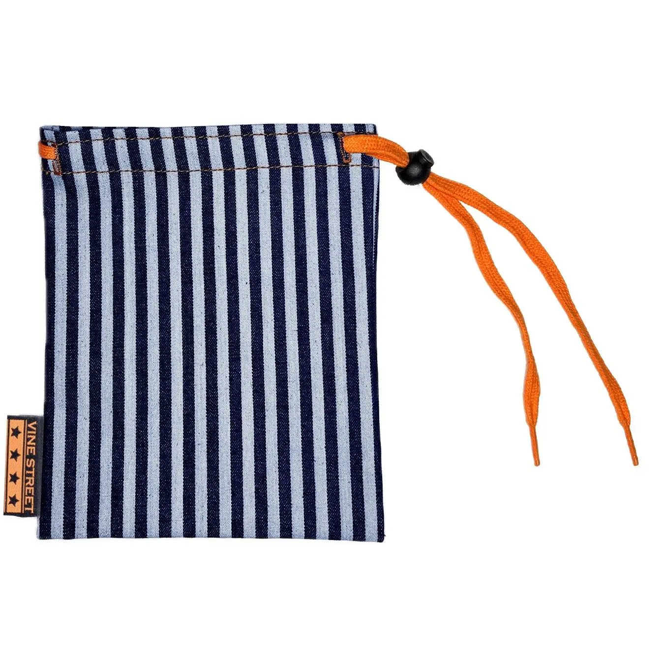 VINE STREET MARKET USA Classic Stripe Denim Pouch - Stylish Adjustable Drawstring Closure, Durable Denim Construction, 8.5” x 6.5”, Lightweight Design