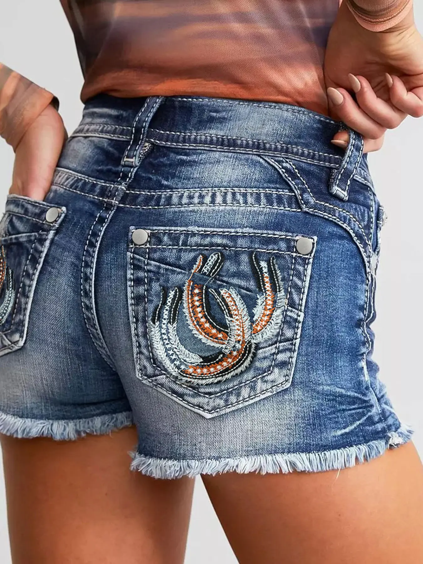 New Women's Denim Bottoms - Retro Western Attitude Denim Shorties, Fun Soft Stretch Hugs Bottoms, Soft Stretch Denim Hugs