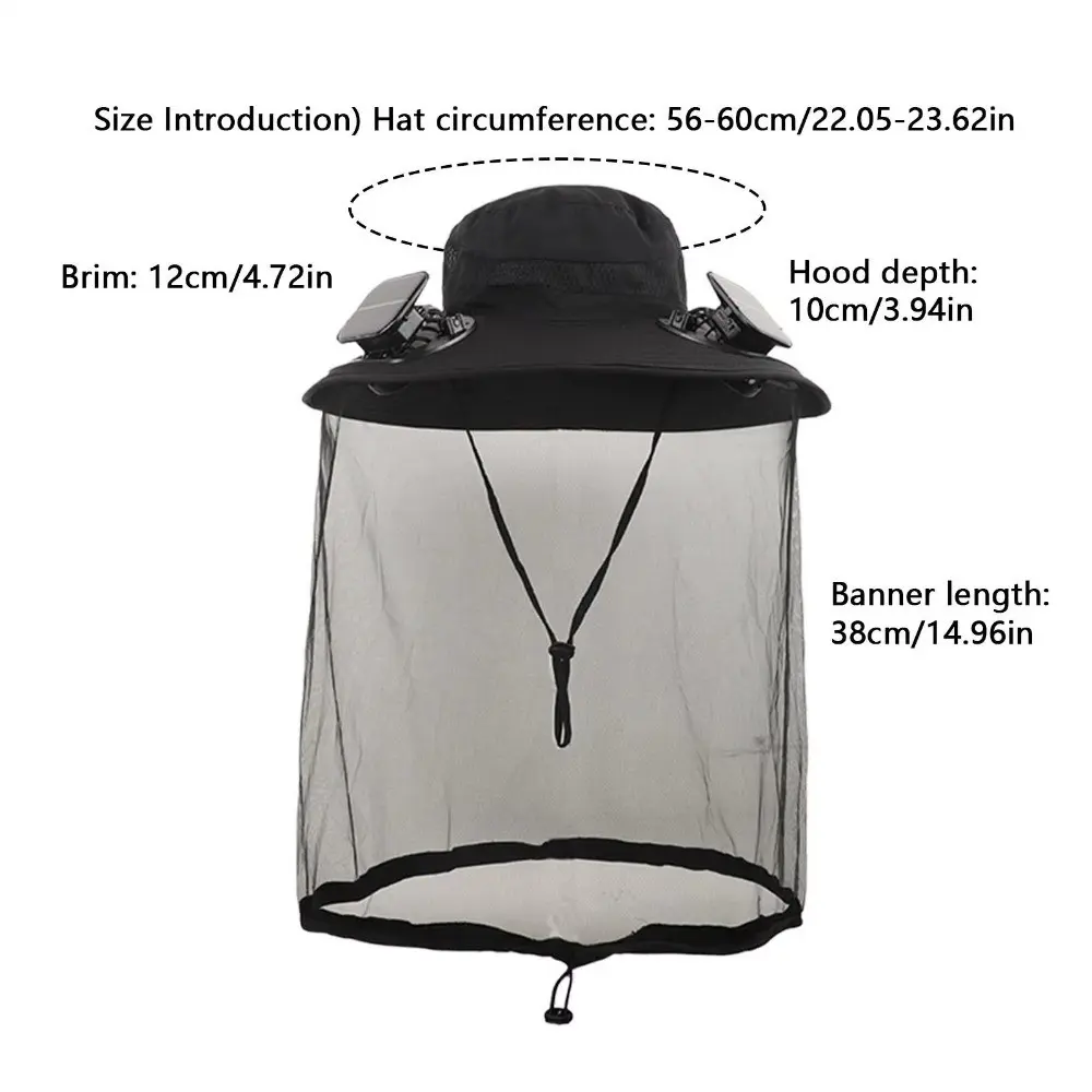 Fashion Solar Powered Solar Fan Hat Wide Brim Cooling Fan Hat With Net Dual Fans Wide Brim Solar Hat Beach solar-powered