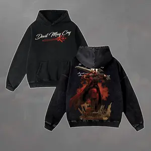 Devil May Cry Dante Vintage Bootleg Hoodie, Retro 90s Gothic Graphic Streetwear T-shirt, Washed Black Pullover, Aesthetic Anime Gaming Apparel for Men Gift
