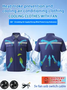 Men's Outdoor Casual Workwear Short Sleeve Button-Down Shirt Fan Cooling Air Conditioning Vest, Summer Essential, Breathable and Practical