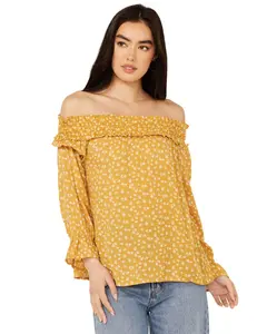 Wild Moss Women's Ditzy Floral Print Long Sleeve Off The Shoulder Shirt - Ima207-W1523