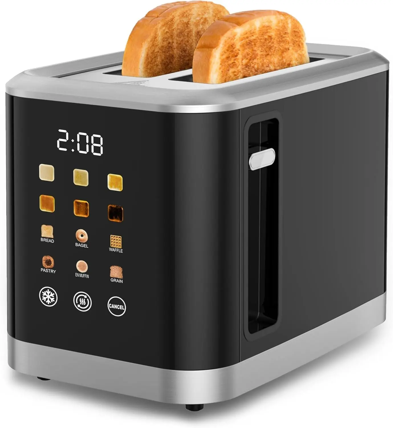 2 Slice Toaster Stainless Steel with LED Display, Extra Wide Slots, 6 Shade Settings, Defrost/Reheat/Cancel, Removable Crumb Tray  Compact Toaster for Bagels & Waffles, christmas
