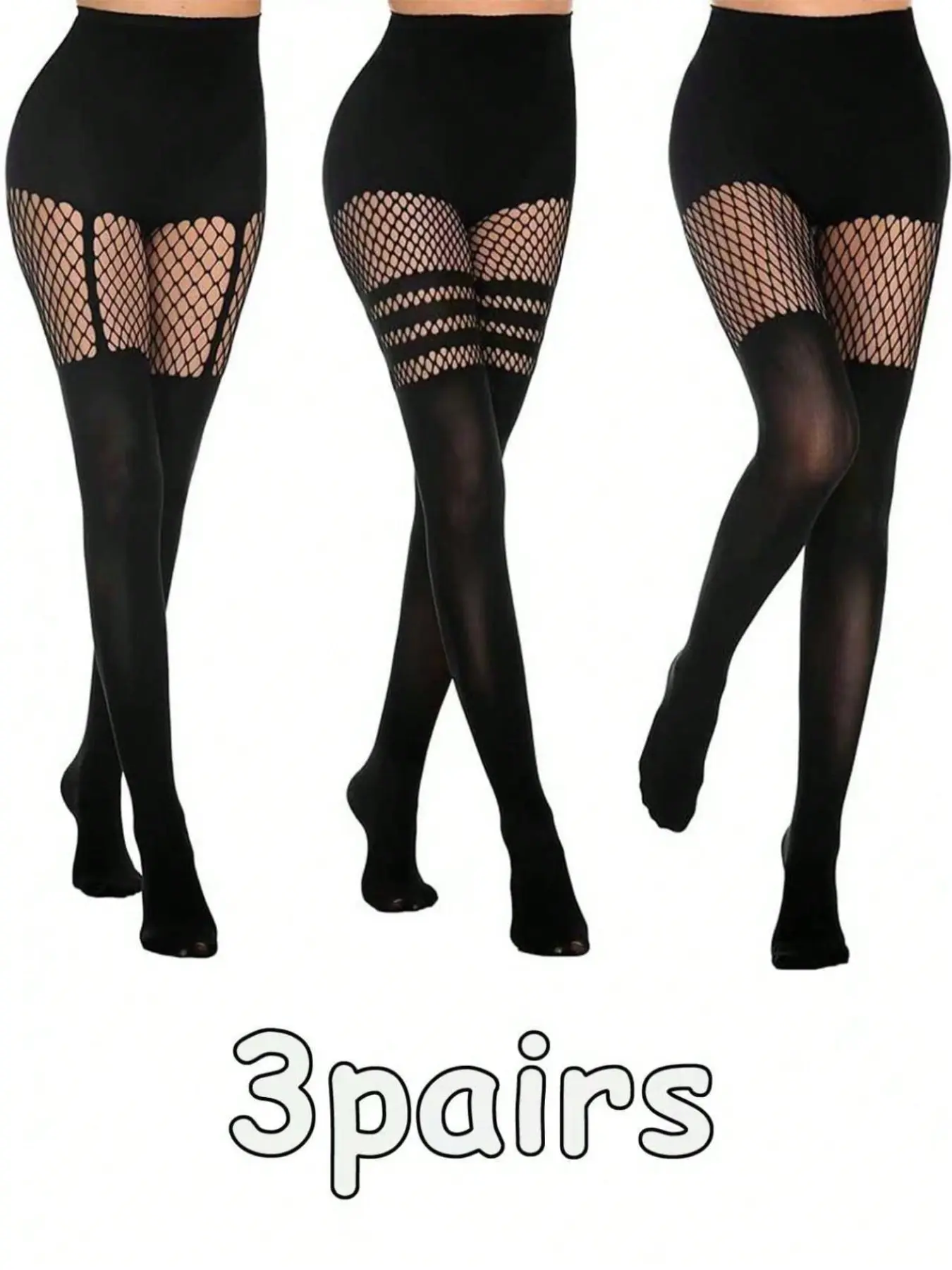 3 Pairs Sexy Gothic Style Lightweight Hollow Fishnet Pantyhose, Perfect for Nightclubs & Dresses, Ideal Christmas Gift