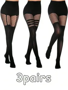 3 Pairs Sexy Hollow Fishnet Pantyhose, Gothic Style Butterfly Pattern, Perfect for Nightclubs & Dresses, Ideal Christmas Gift