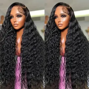 20 inch Deep wave Lace Front Wigs Human Hair 250% Density Wig 13x4 Lace Front Glueless Wigs Pre Plucked Pre Cut Virgin Wigs for Women Natural Black