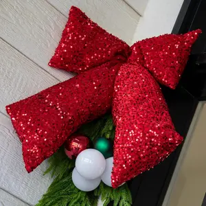 20 1/2" x 23 1/2" Hanging Red Sequin Stuffed Bow Christmas Decoration
