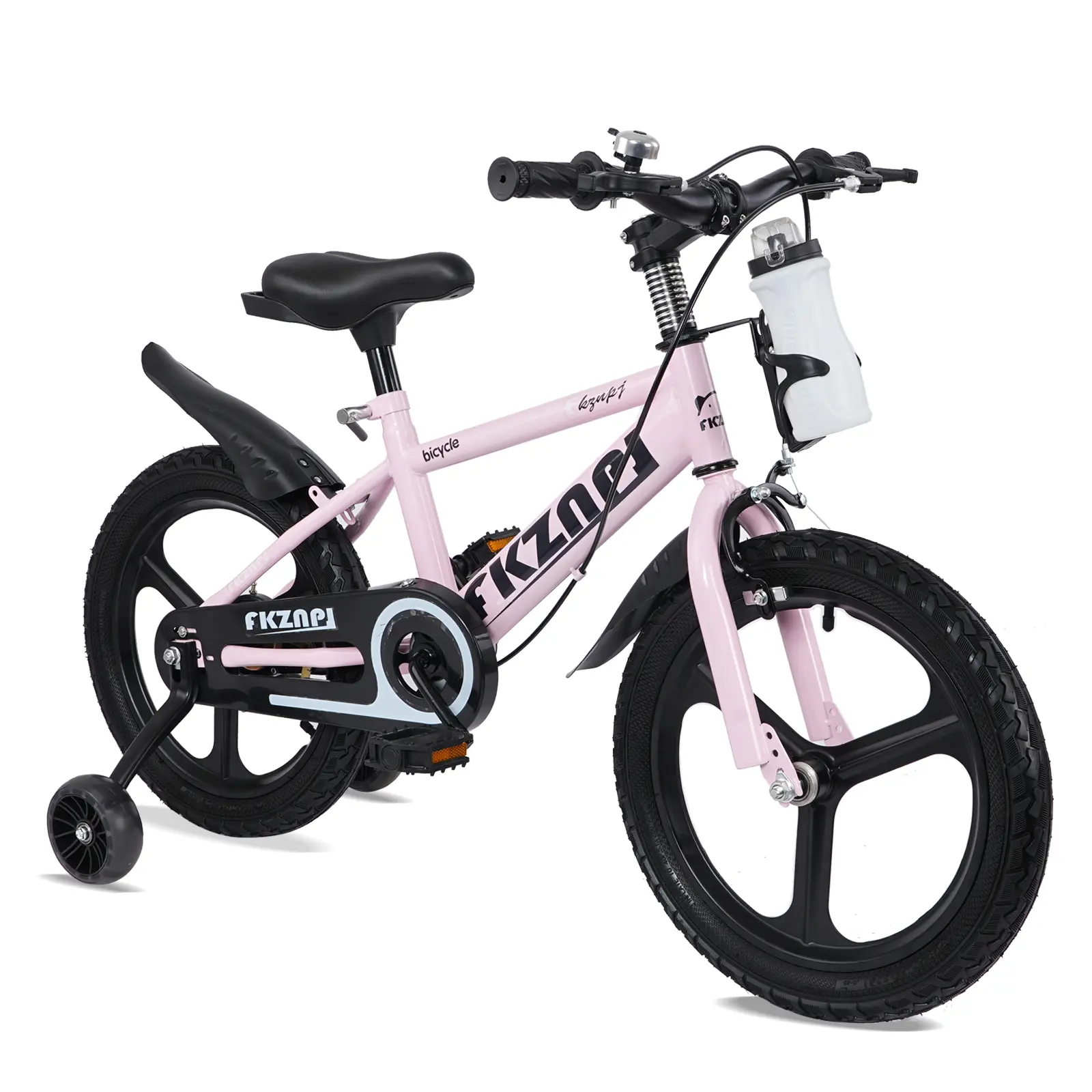 FKZNPJ Kids 18-in Road Bike - High Carbon Steel Frame, Magnesium Alloy Wheels, Night Glow Training Wheels, Adjustable Seat, Water Bottle Included - For 3-9 Year Old Boys & Girls, Toddler Bicycle