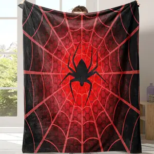 Spider Web Pattern Flannel Cozy Blanket, 1 Count Spring Soft Comfortable Warm Napping Throw with Storage Bag, Sleeping Bedding Supplies for Home Office Travel