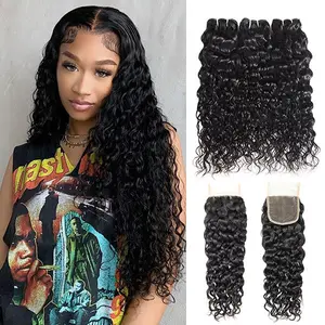 Water Wave Hair Bundles with Closure Brazilian Hair 3 Bundles with 4x4 Lace Closure