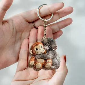 Viral Punch Monkey Wooden Keychain, Cute Baby Monkey with Plush Toy Gift, Emotional Gift for Animal Lovers
