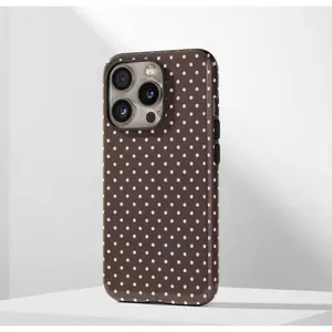 Pink & Brown Polka Dot Case, Cute Trendy Aesthetic Samsung Galaxy 22 23 24 25 Ultra 5G iPhone 17 ProMax Air 16 Plus 15 Pro Max 14 13 12 11 beautiful gift
