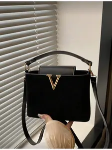 Fashion Mini Solid Color Minimalist Metal Lock Decoration Waterproof PU Tote Bag Fashionable Purse Handbag for Shopping Carrying Young Women College Students Young Professionals Office Ladies Suitable for Office University Wor Handbag Shoulder Purse