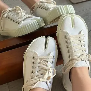 Retro Split-Toe Canvas Sneakers, Tabi-Inspired Lace-Up Shoes, Lightweight Casual Trainers for Everyday & Casual Outfits comfortable holiday Training Closed Footwear shai 001 shoe summer shoes shoes for women 2026 zapatos para mujer women's sneakers