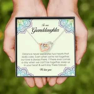 To Our Granddaughter, Interlocking Heart Necklace, Jewelry for Birthday Graduation Christmas Gift for Granddaughter, Jewelry Necklace Gift Card for Granddaughter Gift, Women's Jewelry Gift, Granddaughters Gift