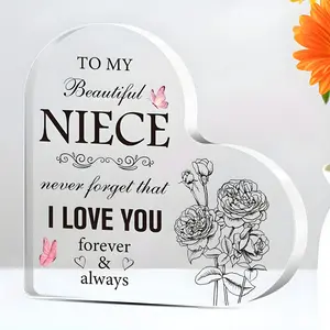 Elegant Acrylic Heart Decoration with I Love You Design, Perfect for Niece, Weddings, Birthdays, Christmas, Universal Gift Decor, Acrylic Plaque Sign, Acrylic Desktop Decoration, Home Decor