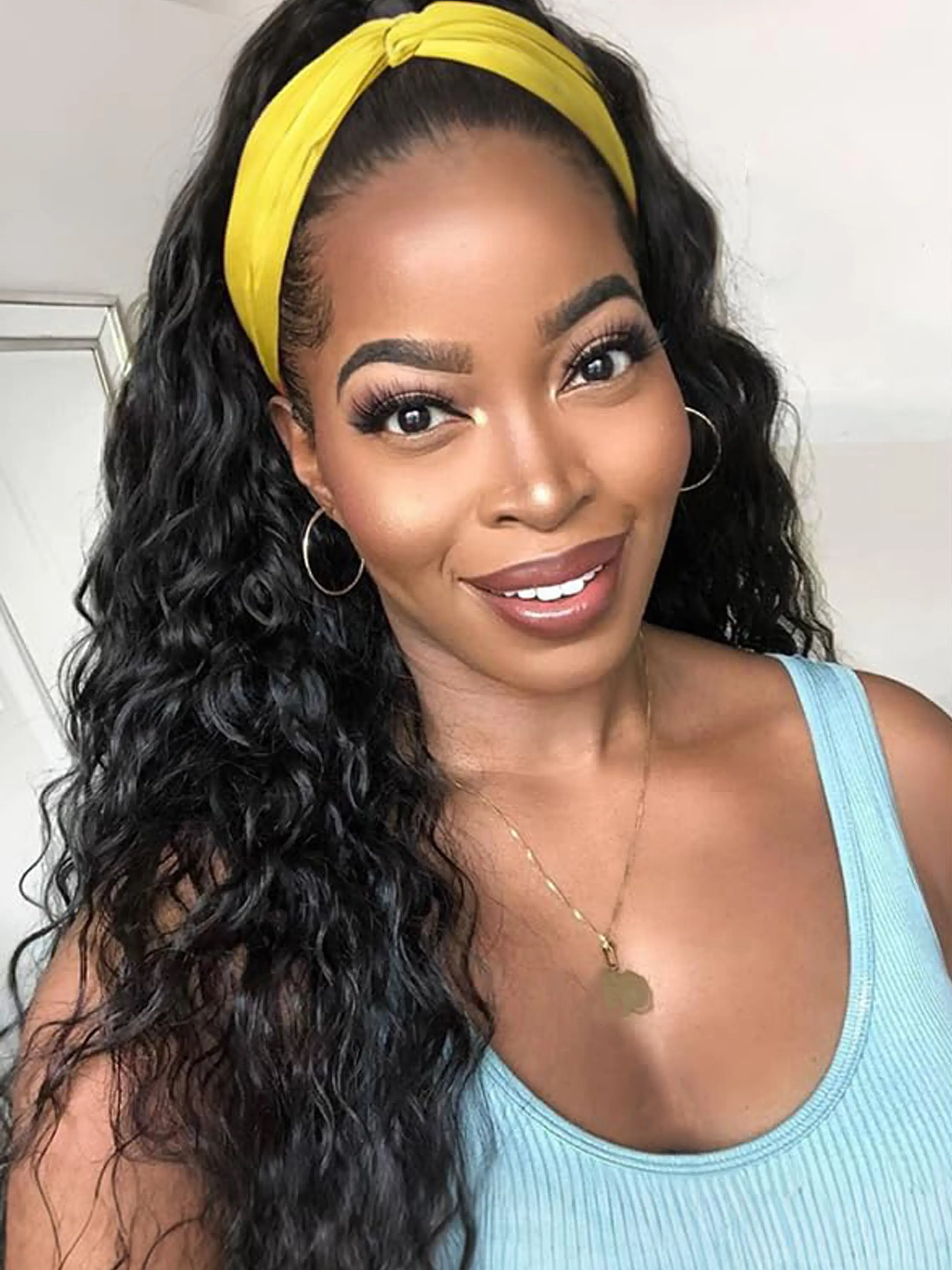 20 Inch Deep Wave Synthetic Fiber Wig with Headband, Synthetic Material Wigs, Easy Install Goddess Style, Fashionable Long Hair for Women, Comfortable and Stylish Accessory