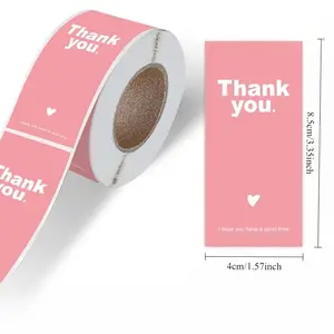 100 sheets/roll Pink Thank You Stickers, Rectangular Sealing Stickers for Gift Packaging, Decorative Labels, Gift Boxes, and Baking Boxes, Glossy Paper, Disposable