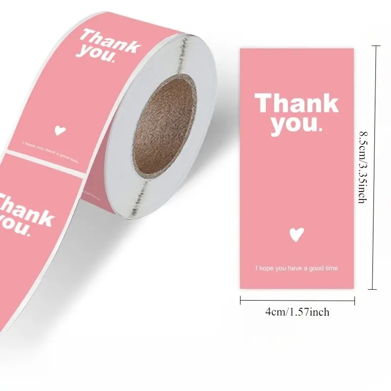 100 sheets/roll Pink Thank You Stickers, Rectangular Sealing Stickers for Gift Packaging, Decorative Labels, Sticky Labels, Gift Boxes, and Baking Boxes, Glossy Paper, Disposable, Self Adhesive Decal Stickers