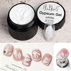 AWStorG 5g Gypsum Gel White 3D Nail Carving Gel Sculpture Plaster Effect UV LED Soak Off Gel Varnish Nail Polish Engraving Lacquer For Nail Art